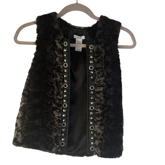 Cache Y2k Faux Fur Vest Studded Embellished Black Brown Animal Print S Small - Picture 1 of 8
